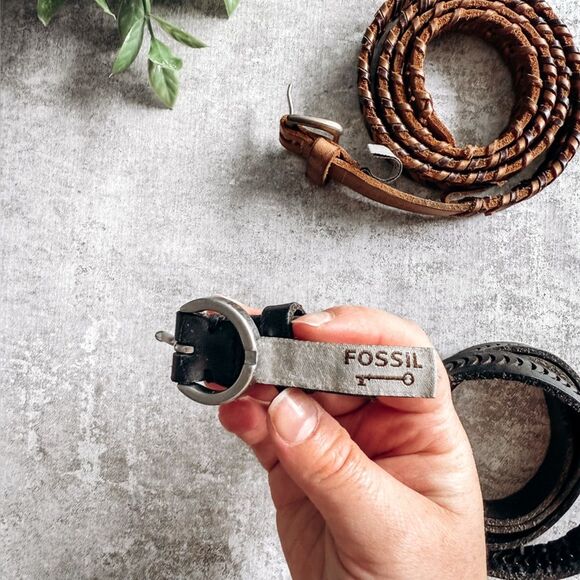 Fossil Leather Brown and Black Braided Belts - Picture 3 of 4